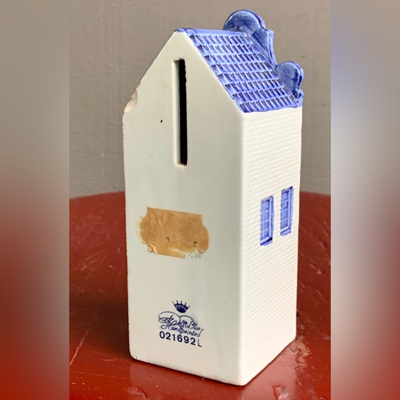 Vintage Blue White Ceramic Delftware Figural House Building Coin Bank - Picture 10 of 11